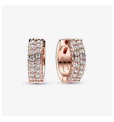 14K ROSE GOLD-PLATED HOOP EARRINGS WITH CLEAR CUBIC ZIRCONIA